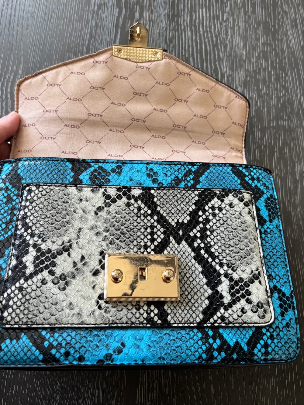 Aldo Glendaa Multicolor Snake-Effect Top Handle Satchel with Tassel SKU 31 - Picture 4 of 11